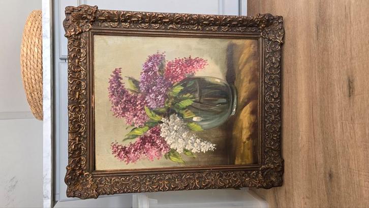 Tilly Moes – Stilleven met seringen (olie op doek, 5040 cm), Antiek en Kunst, Kunst | Schilderijen | Klassiek, Ophalen of Verzenden