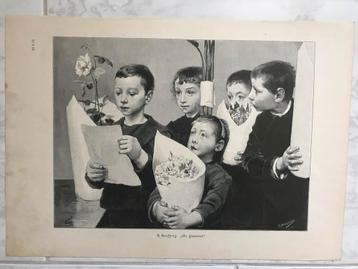 G. Geoffroy: "Wir gratuliren!", or. gravure 1896, 30x22cm. beschikbaar voor biedingen