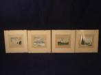 A250 4 miniatuur aquarel waterverf schilderijtjes met glas, Huis en Inrichting, Woonaccessoires | Schilderijen, Tekeningen en Foto's