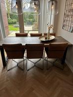 Landelijke / industriele eettafel met 6 eetkamerstoelen, Ophalen, Teakhout, 200 cm of meer, 50 tot 100 cm