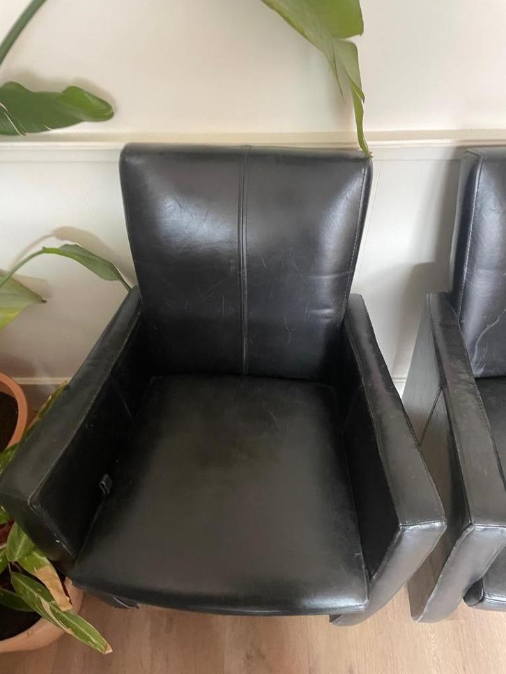 Leren eetkamerstoelen, Huis en Inrichting, Stoelen, Gebruikt, Vier, Leer, Zwart, Ophalen