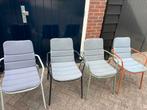 4 stapelbare tuinstoelen met kussens, Tuin en Terras, Ophalen, Gebruikt, Metaal, Stapelbaar