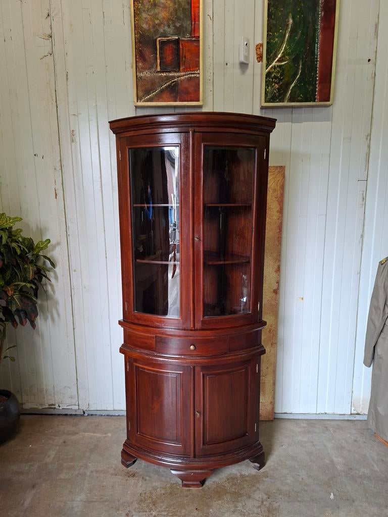 Klassieke Engelse hoek vitrine servies kast, mahoniehout 