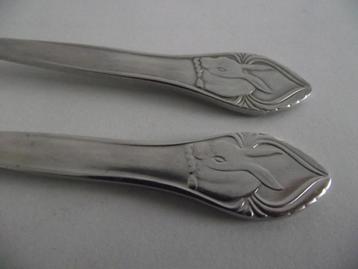 2 vintage Gero zilmeta kinderbestek vorkje haasje 15 cm p st beschikbaar voor biedingen