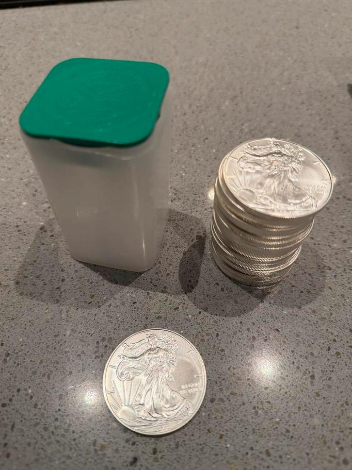 2020 American Eagle Zilveren Munten - Tube van 20, Postzegels en Munten, Edelmetalen en Baren, Zilver, Ophalen of Verzenden
