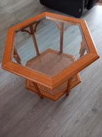 Rotan salon/bijzettafel met facetgeslepen glasplaat IZGS, Huis en Inrichting, Tafels | Salontafels, 50 tot 100 cm, Rond, Zo goed als nieuw