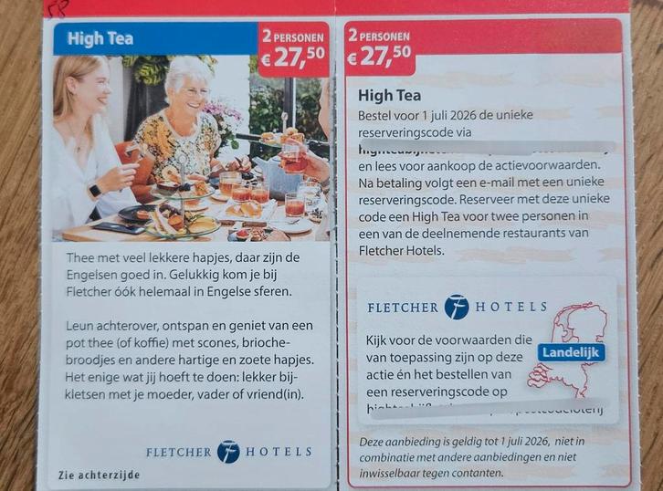 High Tea Fletcher 2 personen. € 27,50., Tickets en Kaartjes, Kortingen en Cadeaubonnen