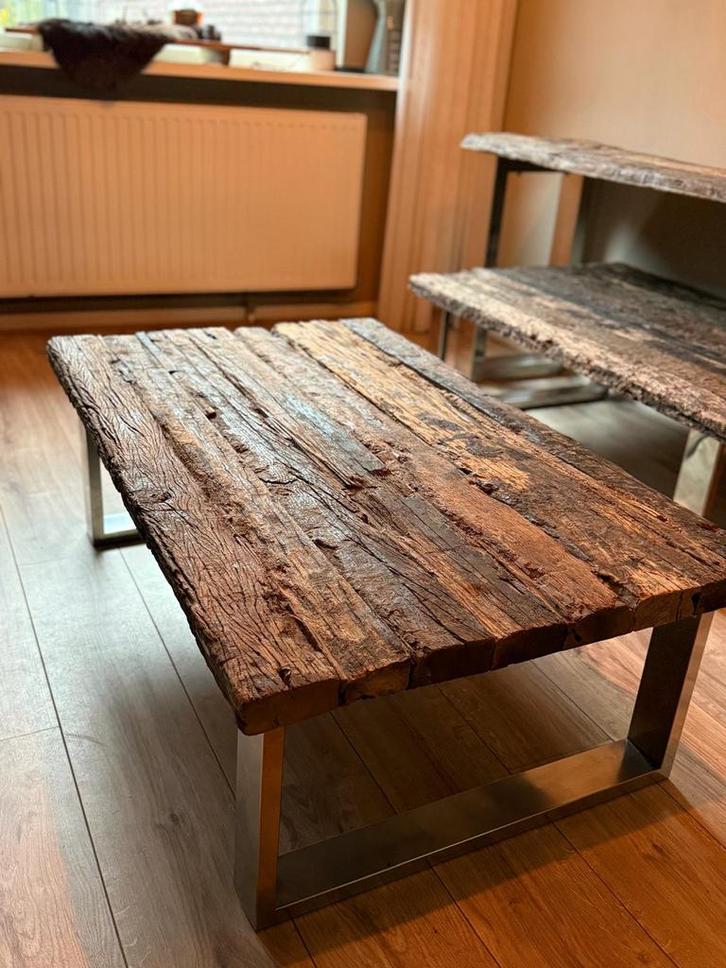 Salon tafel railway sleeper wood NIEUW!, Huis en Inrichting, Tafels | Salontafels, Nieuw, Minder dan 50 cm, 50 tot 100 cm, 100 tot 150 cm