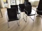 4 Arco Design Stoelen - Zwart Leer, RVS Frame, Ophalen, Zwart, Leer, Zo goed als nieuw