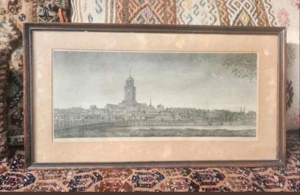 Deventer 1942 Ca 70x30 cm. Glas en Lijst, Antiek en Kunst, Ophalen of Verzenden