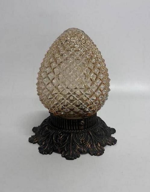 Vintage plafonnière amber Ananas glas Art Deco, Huis en Inrichting, Lampen | Plafondlampen, Zo goed als nieuw, Glas, Metaal, Ophalen of Verzenden
