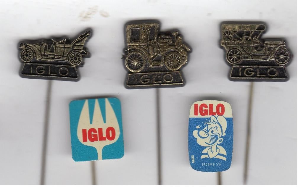 5 speldjes IGLO OLDTIMERS AUTO POPEYE (A3), Verzamelen, Verzenden, Gebruikt, Overige onderwerpen