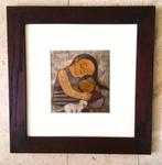 1) - Meisje met kleuter en poesje ca.1990 - Indiase School, Ophalen of Verzenden