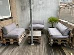 Palletbank op wielen incl. 2L kussenset + tafeltje, Tuin en Terras, Ophalen, Gebruikt, Hout