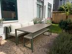 Tuintafel, kakigroen en houtlook van aluminium, Tuin en Terras, Tuintafels, Ophalen, Zo goed als nieuw, Rechthoekig, Aluminium