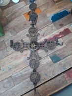 Antiek koperen kruis met kaarsenhouder, Antiek en Kunst, Ophalen, Koper of Brons