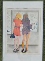 Litho 1976 van John Verberk. Titel: 2 dames in museum, Antiek en Kunst, Kunst | Litho's en Zeefdrukken, Ophalen of Verzenden
