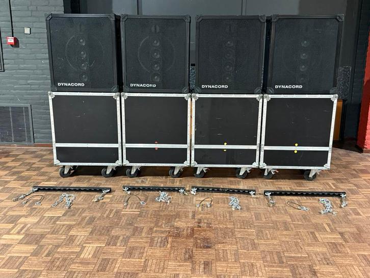 4x Dynacord FE-200 speaker incusief flightcase en rigging, Audio, Tv en Foto, Luidsprekers, Zo goed als nieuw, Front, Rear of Stereo speakers