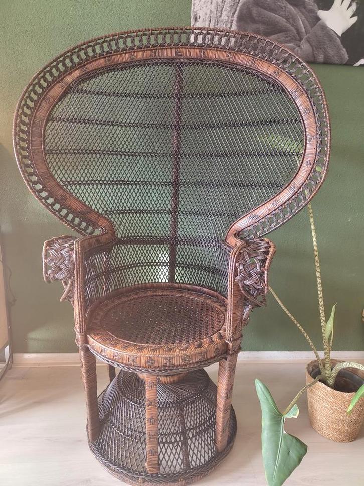 Vintage Pauwenstoel - Rotan - Jaren 70 - Hengelo, Antiek en Kunst, Antiek | Meubels | Stoelen en Banken, Ophalen