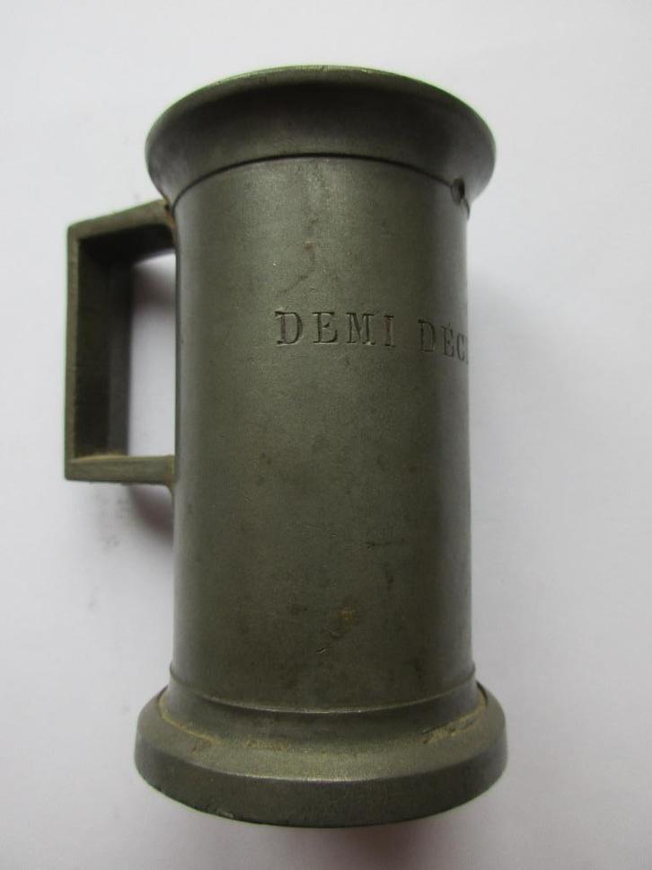 Antiek tinnen maatkannetje. Frankrijk. Demi decilitre, Antiek en Kunst, Antiek | Tin, Ophalen of Verzenden