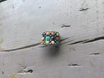 Vintage Zilveren Ring met Kleurrijke Steentjes - Maat 17, Gebruikt, Ophalen of Verzenden, 17 tot 18, Met edelsteen