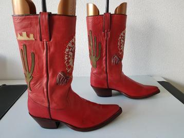 Tony Mora maat 40 rode cowboy western boots indiaan cactus  beschikbaar voor biedingen