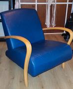 Blauwe leren fauteuil, Huis en Inrichting, Fauteuils, Ophalen, 75 tot 100 cm, Leer, 50 tot 75 cm