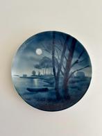 Klein blauw wandbord, voorstelling bootje in het water, Ophalen of Verzenden