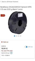 NIEUW! Renkforce 3D printer filament, zwart, 1,75mm,0.5kg, Computers en Software, Ophalen of Verzenden, Nieuw