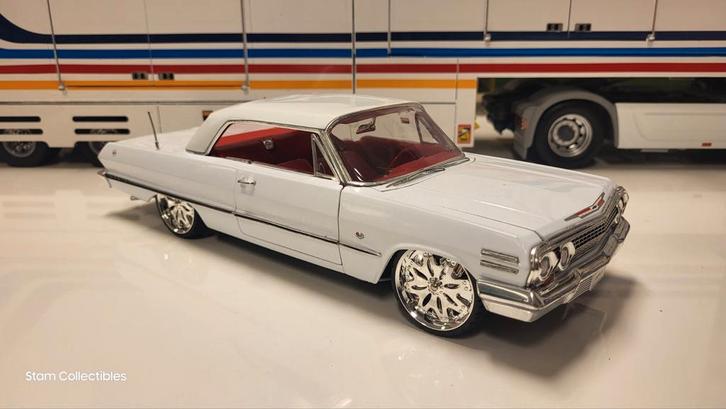 Welly Chevrolet Chevy Impala White Lowrider - 1963, Hobby en Vrije tijd, Modelauto's | 1:18, Gebruikt, Auto, Welly, Ophalen of Verzenden