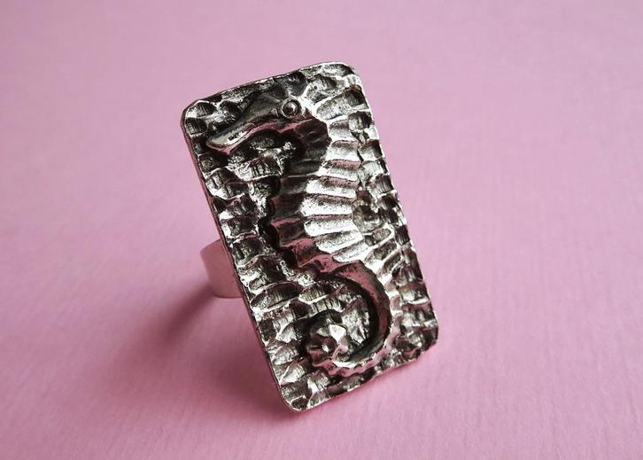 jwg Grote vintage 60s Zeepaardje ring zilver klr modernist, Sieraden, Tassen en Uiterlijk, Antieke sieraden, Ring, Overige materialen