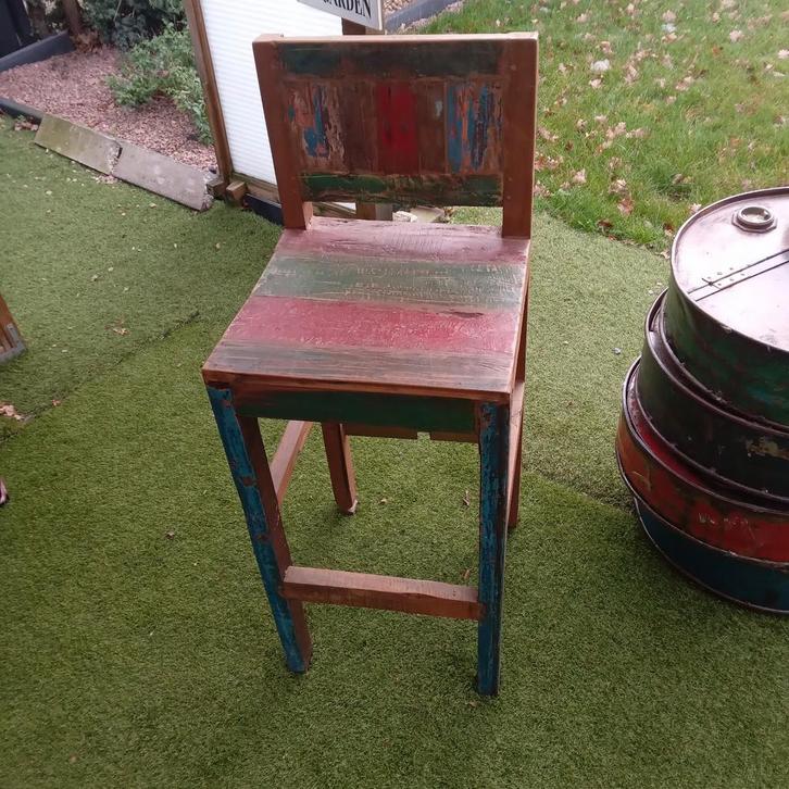 5 Nieuwe teakhouten barkrukken uit Indonesië, Huis en Inrichting, Barkrukken, Nieuw, 60 tot 90 cm, Ophalen