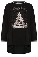 Lang zwart sweatshirt, opdruk zilver, soepele stof, 50/52, Overige typen, Yours, Zwart, Ophalen of Verzenden