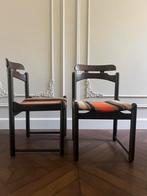 Vintage jaren ‘70 brutalist houten stoelen retro, Huis en Inrichting, Ophalen, Twee, Bruin, Zo goed als nieuw