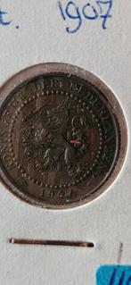 Nederland 1 cent 1907 FDC met orginele muntkleur, Postzegels en Munten, Ophalen of Verzenden, Koningin Wilhelmina, 1 cent, Losse munt