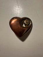 Vintage Hartvormige Broche met Strass, Sieraden, Tassen en Uiterlijk, Broches, 4 tot 7 cm, Bruin, Ophalen of Verzenden, Met strass
