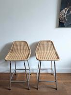 Vintage rattan barstools rotan barkrukken Rohe Noordwolde, Huis en Inrichting, Barkrukken, Metaal, Gebruikt, Met voetsteun, 60 tot 90 cm