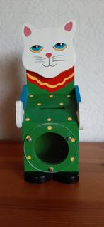 SPAARPOT POES HOUT., Verzamelen, Spaarpotten, Ophalen of Verzenden, Zo goed als nieuw, Steen, Aardewerk of Keramiek, Dier