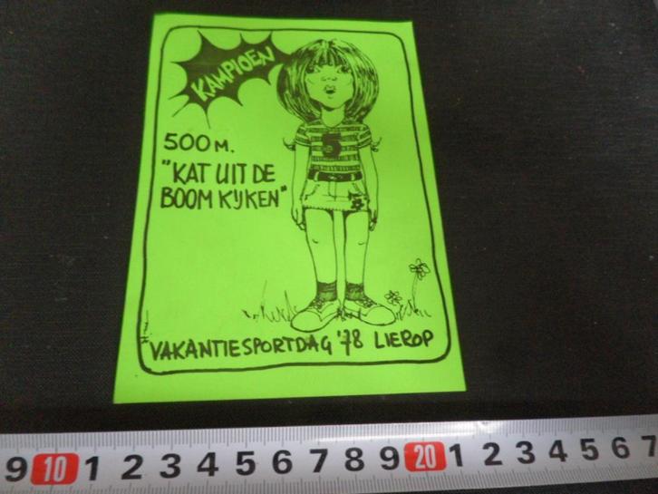 sticker lierop 1978 vakantiesportdag kat uit de boom kijken, Verzamelen, Stickers, Zo goed als nieuw, Ophalen