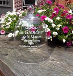 Glazen overzet stolp met tekst - landelijk - brocant, Huis en Inrichting, Ophalen of Verzenden, Gebruikt