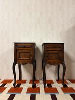 Vintage set antieke nachtkastjes marmer blad eikenhout, Huis en Inrichting, Slaapkamer | Nachtkastjes, Minder dan 45 cm, Vintage