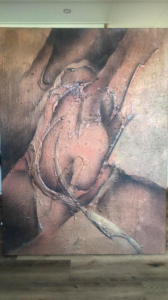 Canarische Eilanden in rode pigmenten,   145 x 122 cm, Antiek en Kunst, Kunst | Schilderijen | Abstract, Ophalen of Verzenden