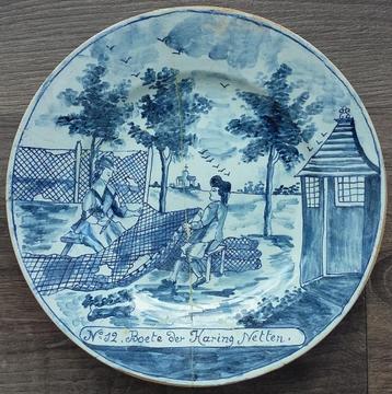 19-eeuw Delftse Wandbord Delft Delfts Bord Haring Visserij beschikbaar voor biedingen