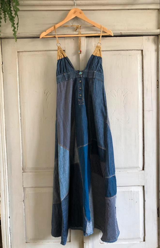 Geweldige patchwork jeans Replay Maxi Jurk Mt S   Nw!, Kleding | Dames, Jurken, Nieuw, Maat 36 (S), Blauw, Onder de knie, Ophalen