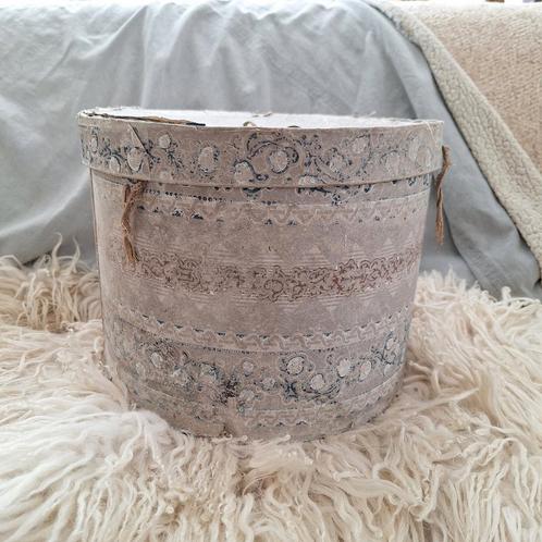 Prachtige hoedendoos in mooie blauwtinten, Antiek en Kunst, Antiek | Woonaccessoires, Ophalen of Verzenden