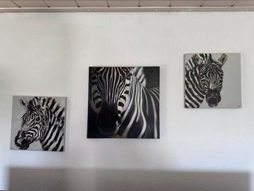Set van 3 schilderijen met zebraprint te koop beschikbaar voor biedingen