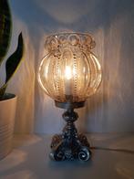 Vintage Helena Tynell?Tafellamp amber bubbelglas Art Nouveau, Gebruikt, Art nouveau, Ophalen of Verzenden, Glas