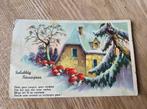Huisje en paddestoelen in sneeuw - met versje, Verzamelen, Ansichtkaarten | Themakaarten, Verzenden, Gelopen, Feest(dag)