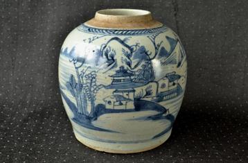 Grote Chinese Gemberpot met blauw meerlandschap, China 1800s beschikbaar voor biedingen