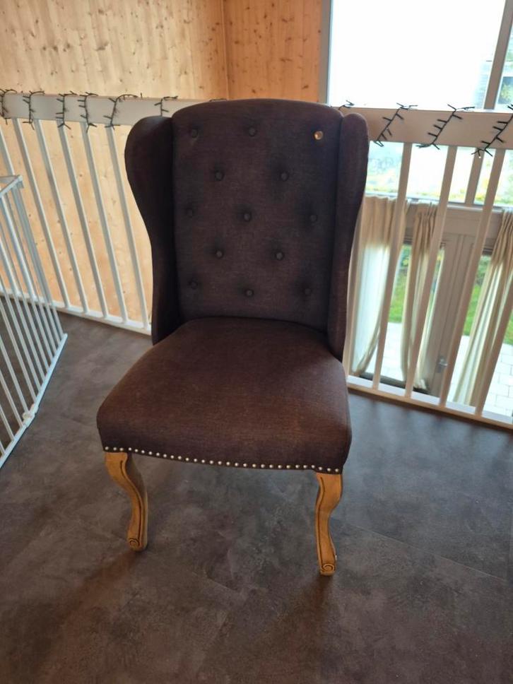 Riviera Maison Stoel - Prachtige Blikvanger!, Huis en Inrichting, Stoelen, Zo goed als nieuw, Eén, Hout, Stof, Bruin, Ophalen of Verzenden